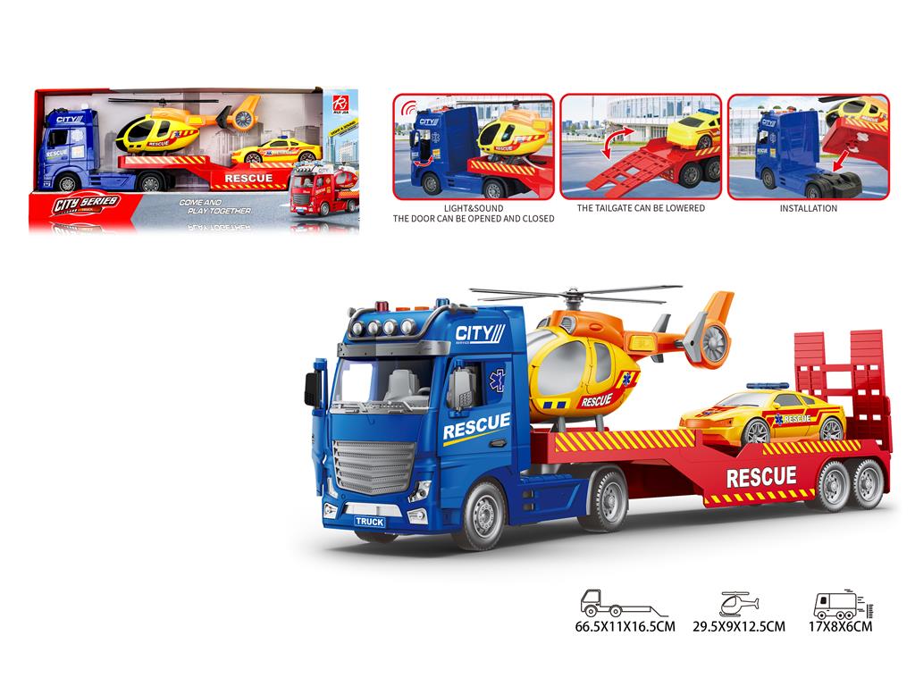 VEHICUL POMPIERI INERTIAL CU LUMINA SI SUNET CU ELICOPTER, RJ2811C