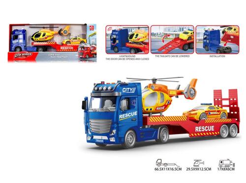 VEHICUL POMPIERI INERTIAL CU LUMINA SI SUNET CU ELICOPTER, RJ2811C