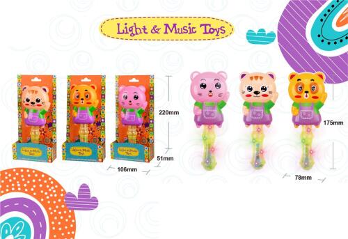 Jucarie cu lumina si muzica, animal cartoon, 3 asort., 8327-1