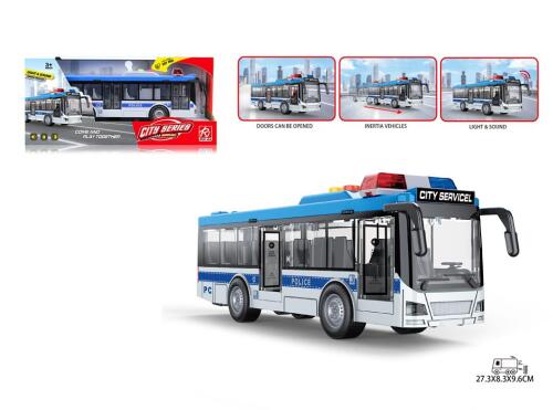 Autobuz inerțial „Autobuz de poliție”, lumino/sunet, albastru, RJ5513A