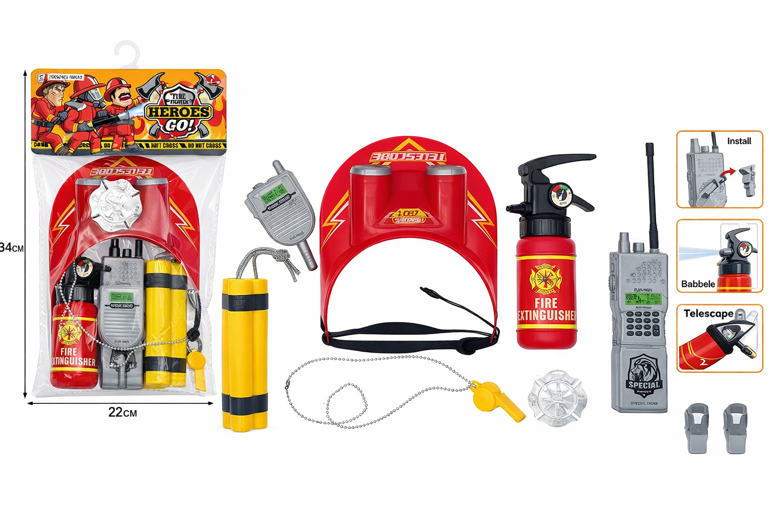 Набор пожарных инструментов: телескопический разбрызгиватель-огнетушитель, 99122