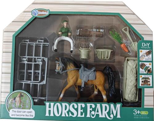 Cal de jucarie cu cavaler, gard mare si accesorii (iesle), BYL805-2