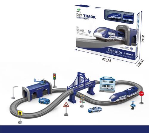 Tren electric de poliție cu cale ferată și accesorii, 66 piese, culori asortate, AU1882