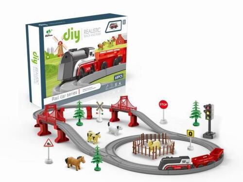 Tren electric cu cale ferată și accesorii, 68 piese, AU1886