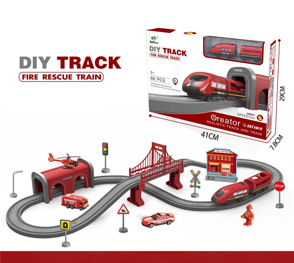 Пожарный электрический поезд с железной дорогой и аксессуарами, 66 дет, цвета в ассортименте, AU1883