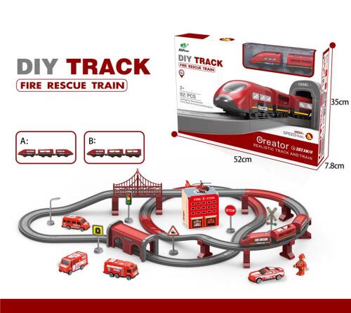 Пожарный электрический поезд с железной дорогой и аксессуарами, 92 дет, цвета в ассортименте, AU6883AB