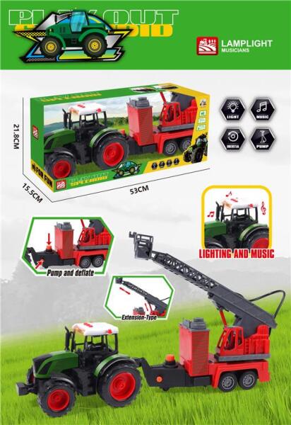 Трактор инерционный металлический с прицепом, телескопической люлькой и распылителем воды, с музыкой и подсветкой, 687-147A