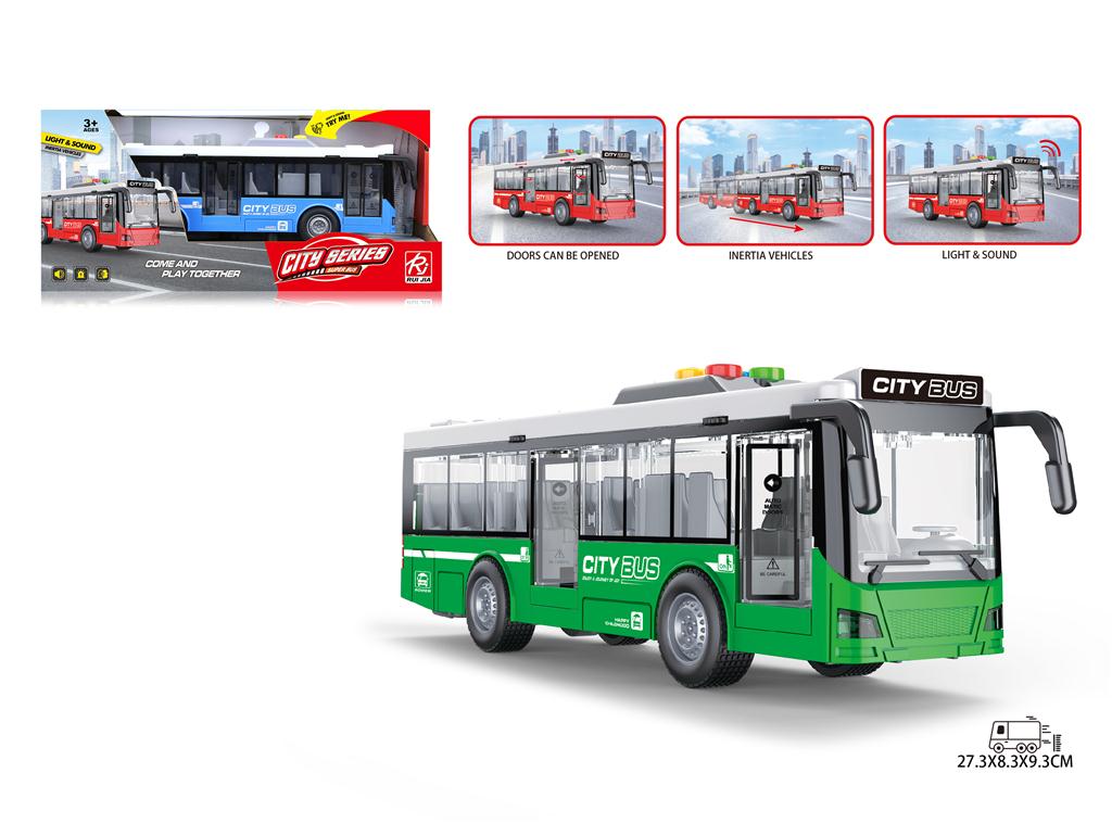 Автобус инерц. "City Bus", свет/звук, зеленый, RJ5503