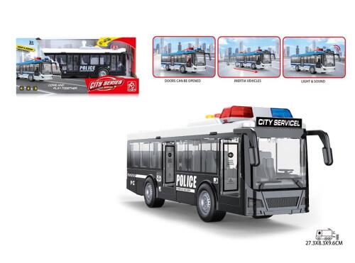 Autobuz inerțial „Autobuz de poliție”, lumină/sunet, negru RJ5513B
