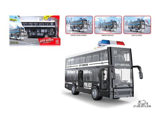 Autobuz de poliție etajat inerțial cu lumini și sunet, negru, RJ5514B