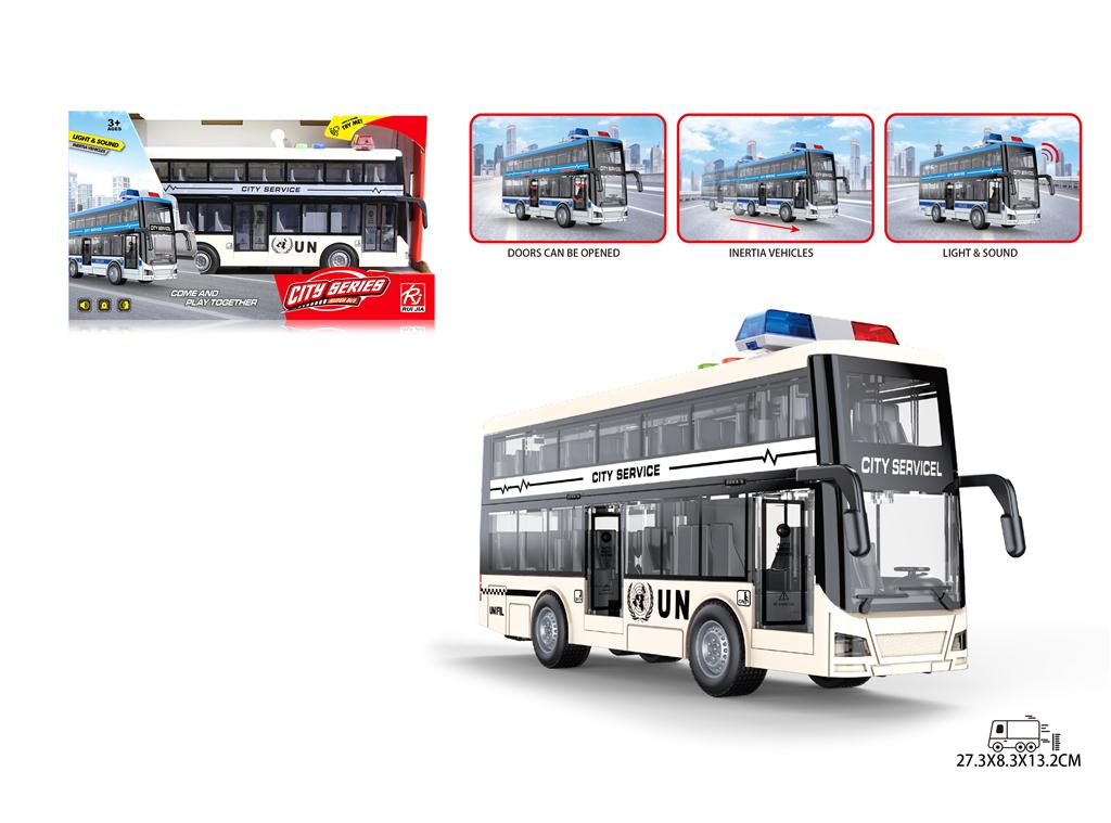 Autobuz inerțial „Poliție poliție dublu etaj”, lumină/sunet, alb RJ5514C
