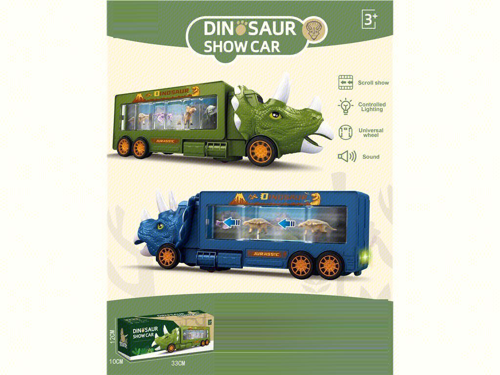 Mașină monster truck cu inerție, camion pentru transportul dinozaurilor, cu iluminare și sunet, model FW-2069A