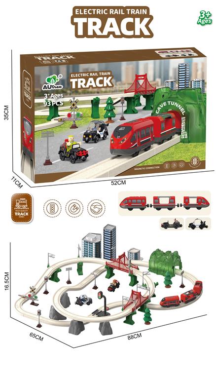 Cale ferată cu tren electric, semafor și accesorii, cu iluminare 93 copii, AU5665