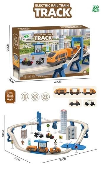 Cale ferată cu tren electric, semafor și accesorii, cu iluminare 67 copii, AU5666