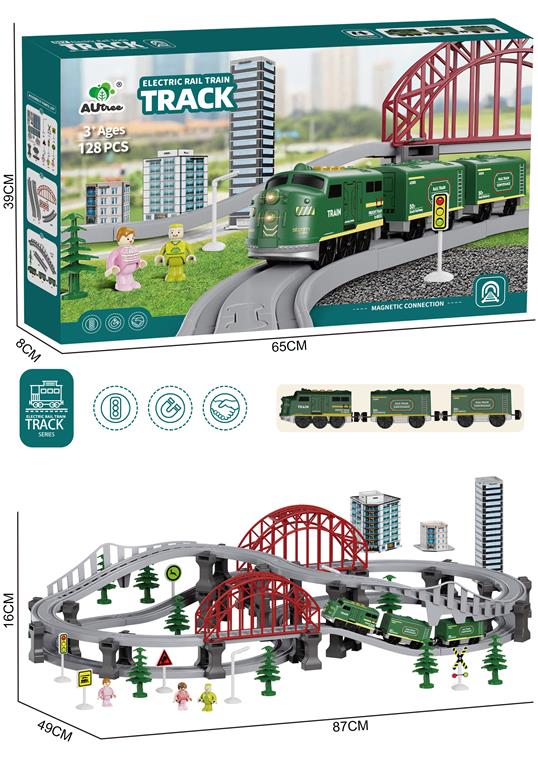 Cale ferată cu tren electric, semafor și accesorii 128 copii, AU7662