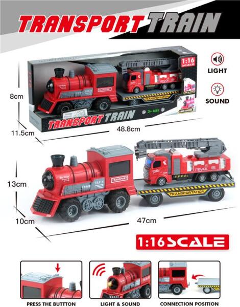 Un tren de pompieri inerțial care transportă o mașină de pompieri, 123-253