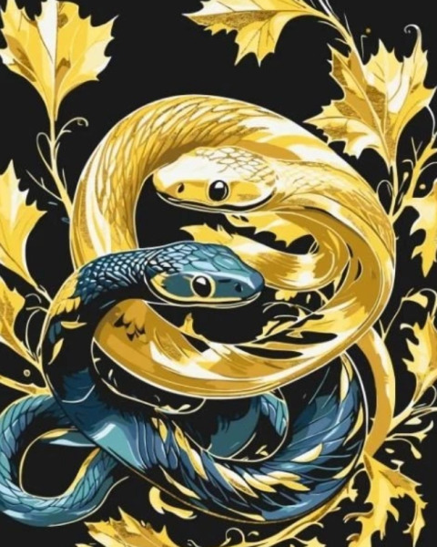 Pictura pe numere „Anul sarpelui” cu vopsele metalice. Yin si Yang. Animale 40*50 cm Origami, LW3422