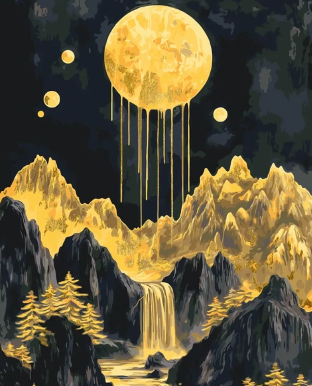 Pictura pe numere „Peisaj. Seara aurie” cu vopsele metalice 40*50 cm Origami, LW3427