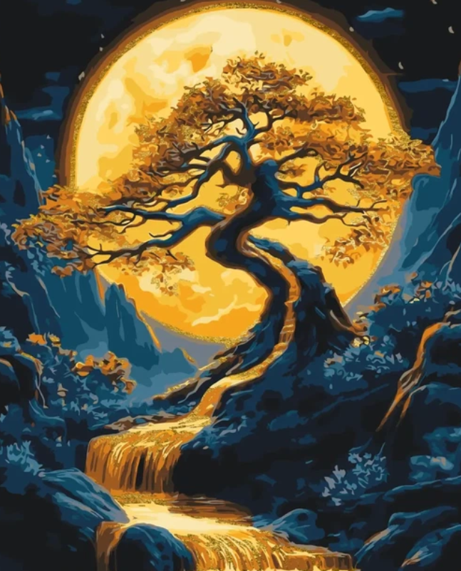 Pictura pe numere „Peisaj. Copac” cu vopsele metalice 40*50 cm Origami, LW3428