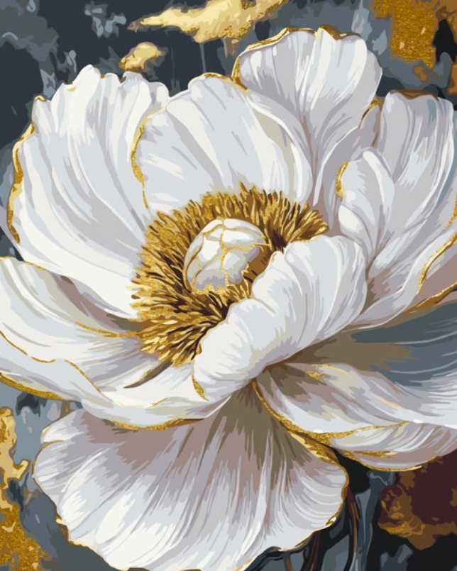 Pictura pe numere „Flori. Bujor alb” cu vopsele metalice 40*50 cm Origami, LW3429