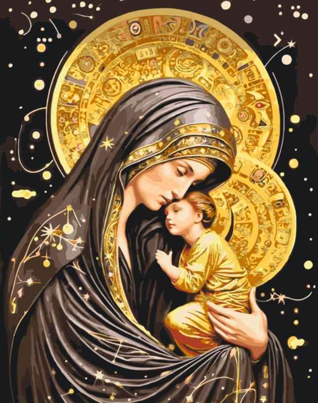 Pictura pe numere „Religie. Preasfanta Fecioara Maria” cu vopsele metalice 40*50 cm Origami, LW3433