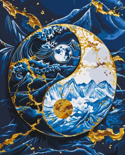 Pictura pe numere „Yin Yang” cu vopsele metalice 40*50 cm Origami, LW3445