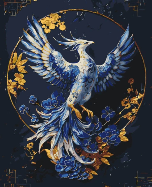 Pictura pe numere „Phoenix” cu vopsele metalice 40*50 cm Origami, LW3447