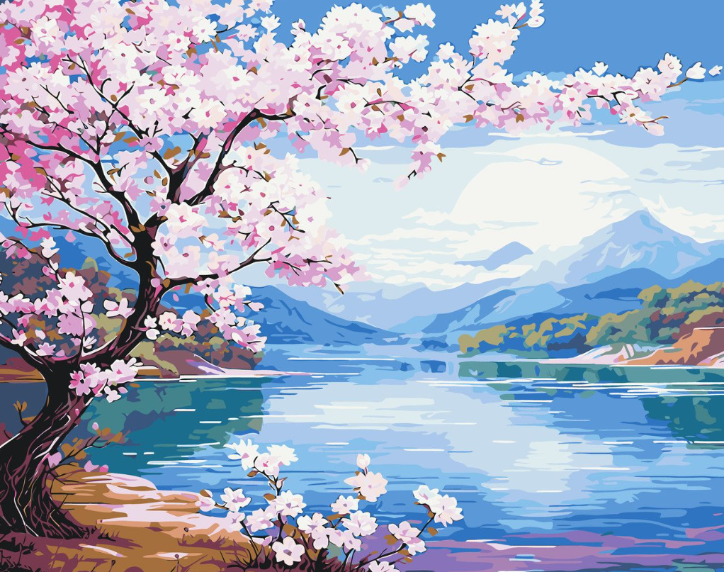 Pictura pe numere „Peisaj. Sakura langa rau” 40*50 cm Origami, LW3488