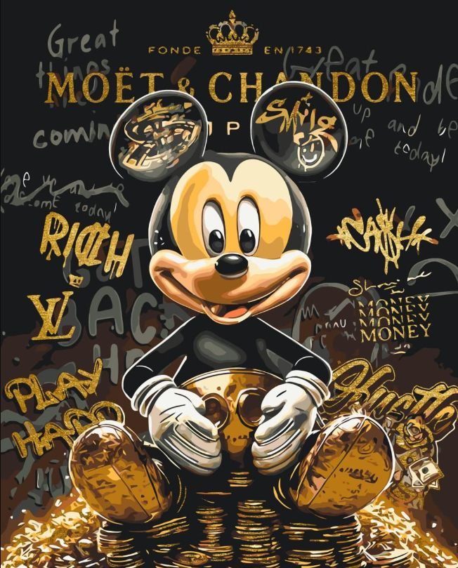 Pictura pe numere „Mickey Mouse” cu vopsele metalice 40*50 cm Origami, LW3493