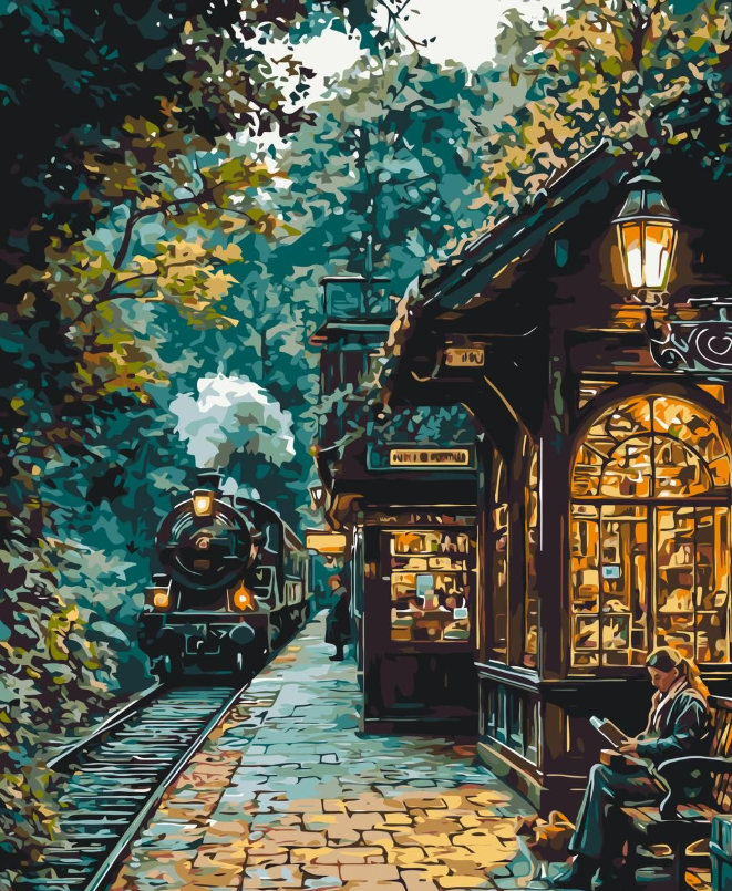 Pictura pe numere „In asteptarea trenului. Peisaj” 40*50 cm Origami, LW3494