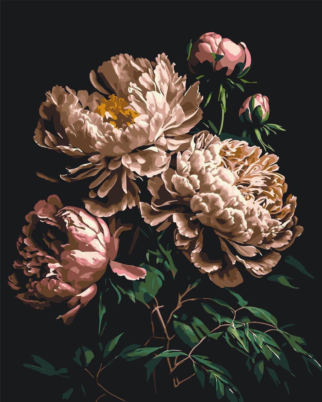 Pictura pe numere „Bujori albi. Flori” 40*50 cm Origami, LW2003