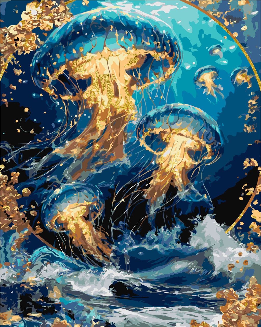 Pictura pe numere „Lumina meduzei deasupra valurilor”, cu vopsele metalice, 40×50 cm Origami, LW2173-01