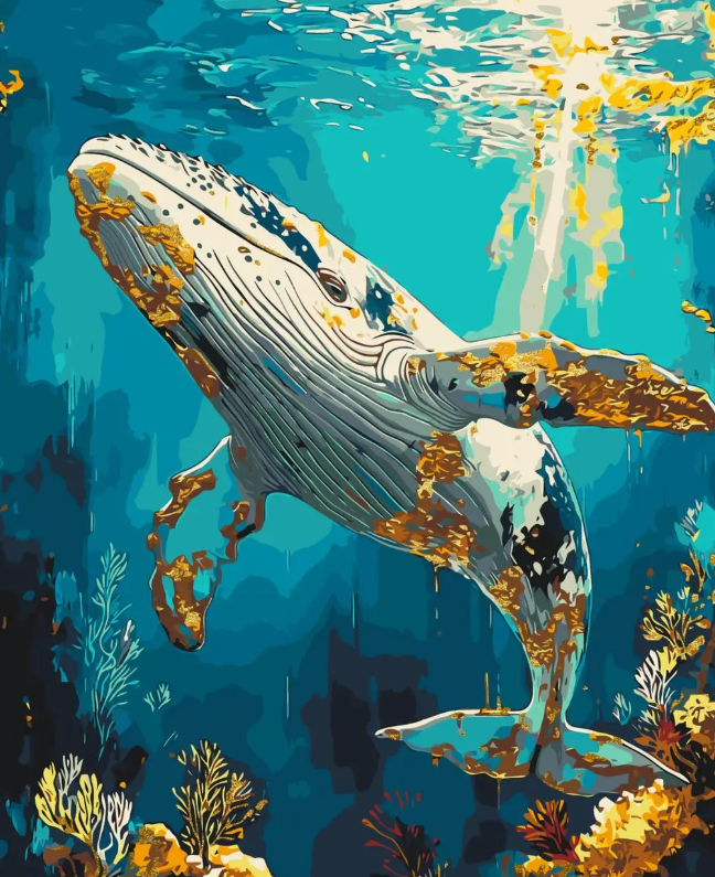 Картина по номерам «Подводный мир, кит» с красками металлик 40*50 см Оригами, LW3495