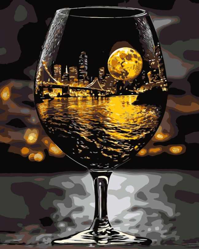 Pictura pe numere „Peisaj. Paharul inspiratiei” cu vopsele metalice 40*50 cm Origami