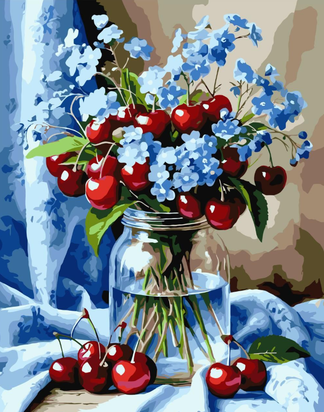 Pictura pe numere „Natura statica. Buchet de flori cu cirese” 40*50 cm Origami, LW3505