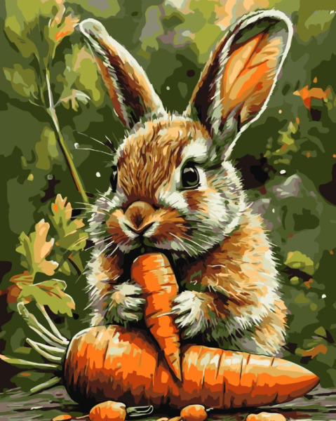 Картина по номерам «Животные. Кролик с морковкой» 40*50 см Оригами, LW3507