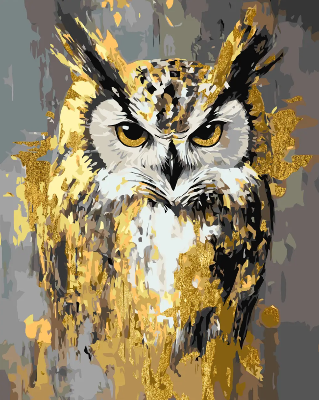 Pictura pe numere „Animale. Bufnita” cu vopsele metalice 40*50 cm Origami, LW3528