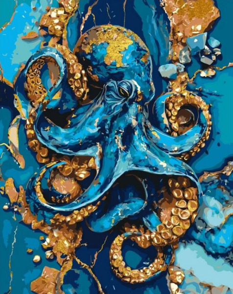 Pictura pe numere „Caracatita” cu vopsele metalice 40*50 cm Origami, LW3556