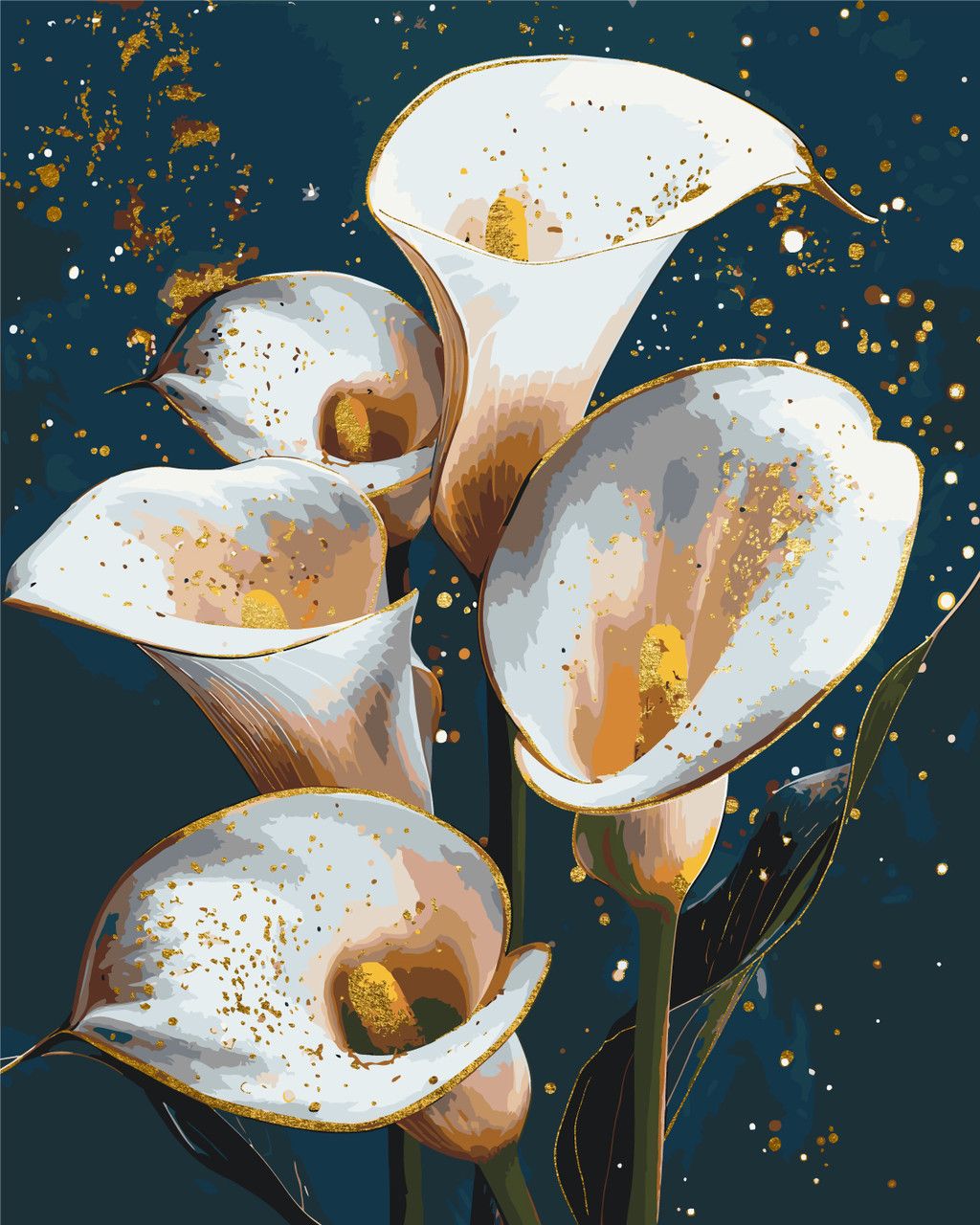 Pictura pe numere „Cale albe. Flori” cu vopsele metalice 40*50 cm Origami, LW30360