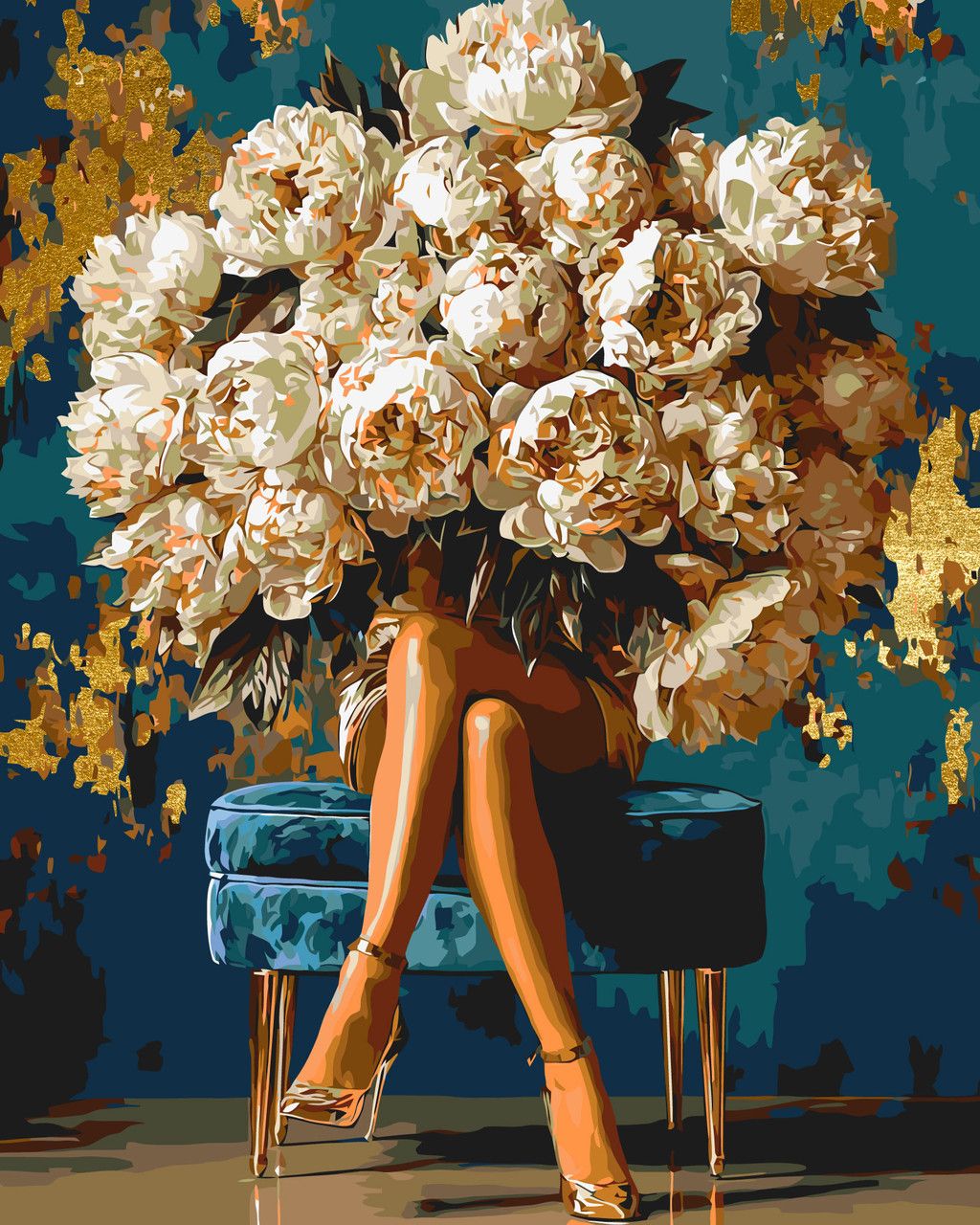 Pictura pe numere Origami „Fata-floare, bujori” 40×50 cm Origami, LW3048-01