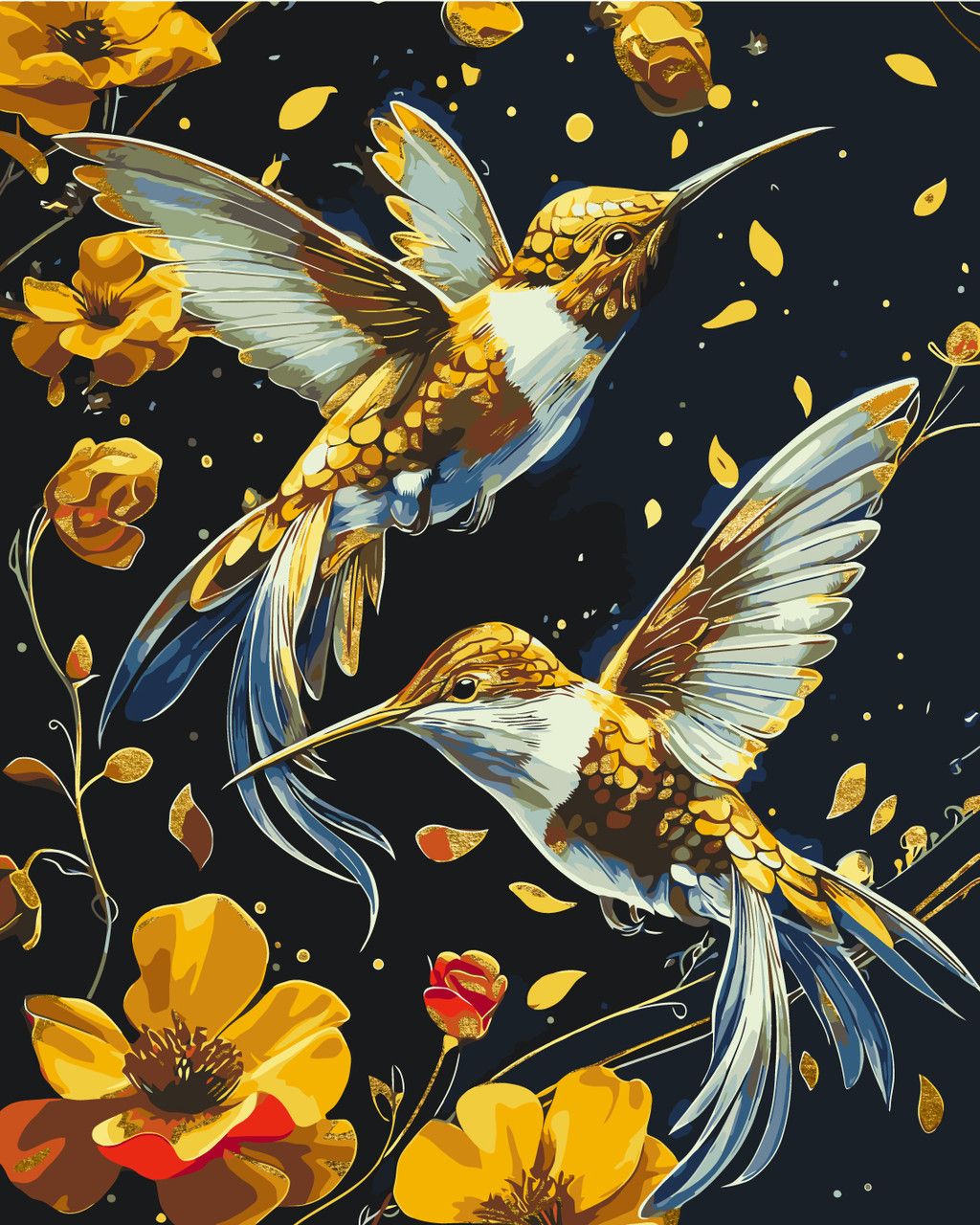 Картина по номерам «Танец птиц» с красками металлик 40*50 см Оригами, LW30759