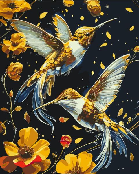 Pictura pe numere „Dansul pasarilor” cu vopsele metalice 40*50 cm Origami, LW30759