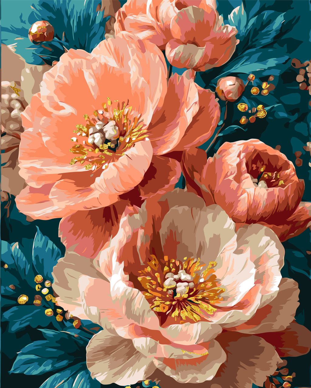 Pictura pe numere „Flori. Bujori roz”, cu vopsele metalice, 40×50 cm Origami, LW3170-01