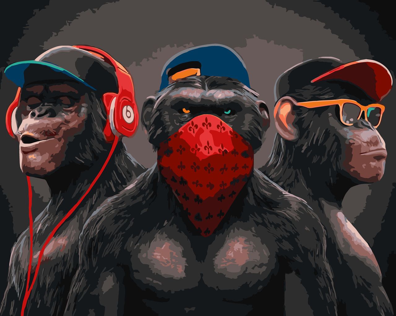 Картина по номерам «Три обезьяны» LW 3198 40*50 см Оригами, LW3198