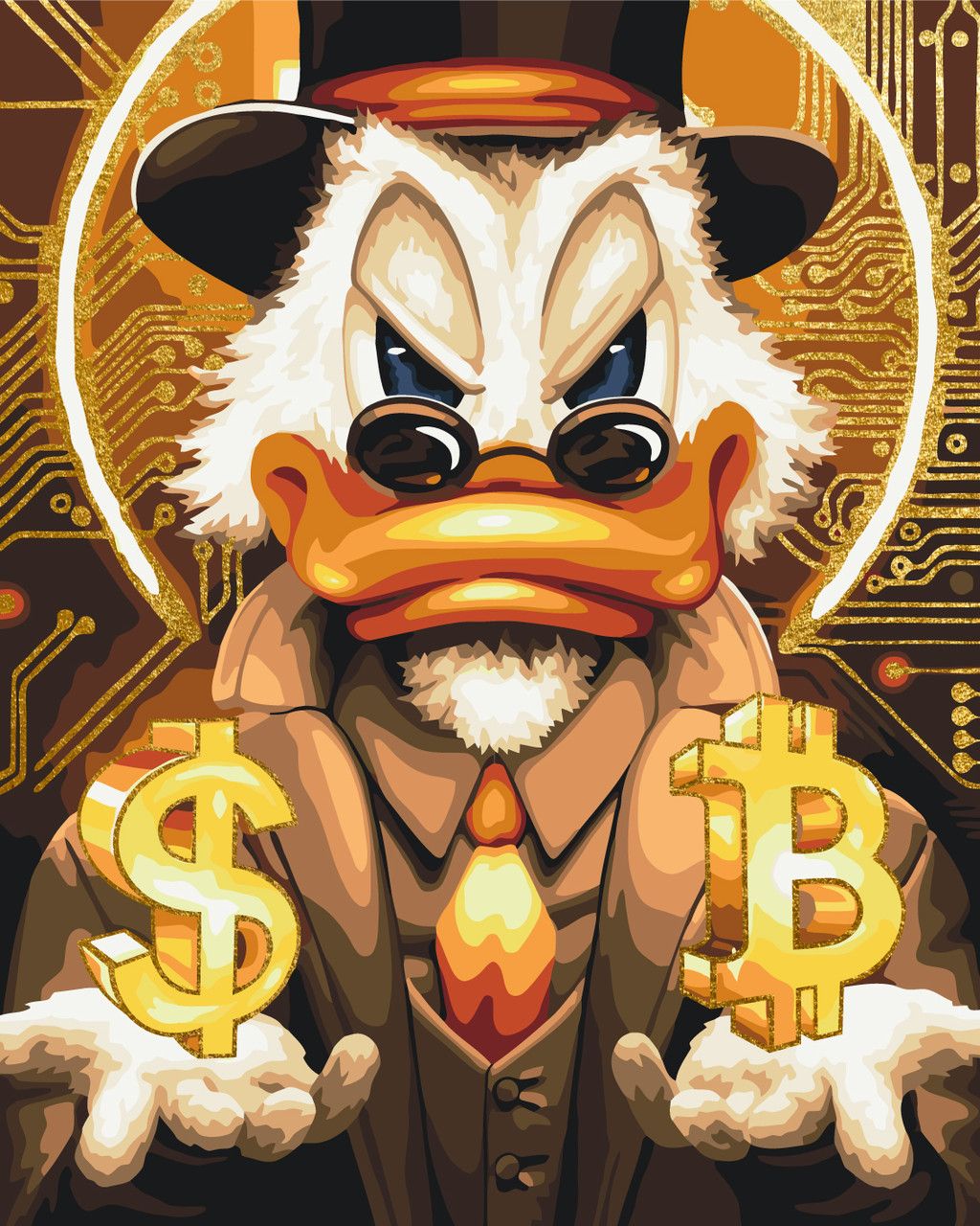 Pictura pe numere „Scrooge McDuck” cu vopsele metalice (aur) 40*50 cm Origami, LW3320