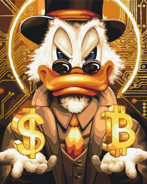 Pictura pe numere „Scrooge McDuck” cu vopsele metalice (aur) 40*50 cm Origami, LW3320