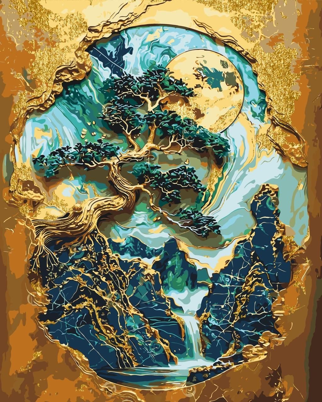 Pictura pe numere „Copac neobisnuit” cu vopsele metalice 40*50 cm Origami, LW3406