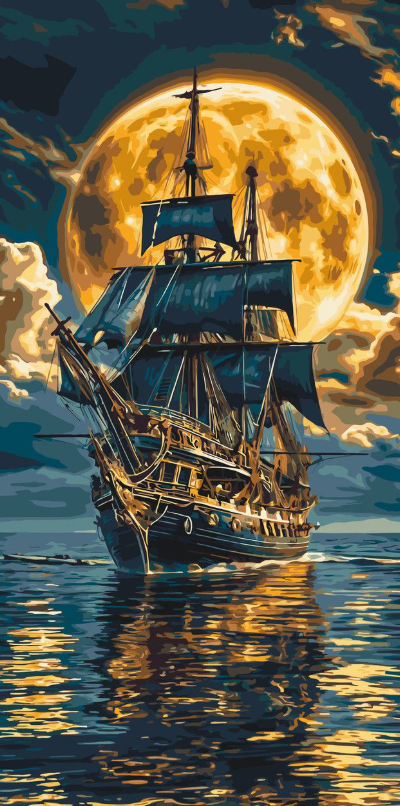 Pictura pe numere „Peisaj. Vapor pe mare” 40*80 cm Origami, LW5108