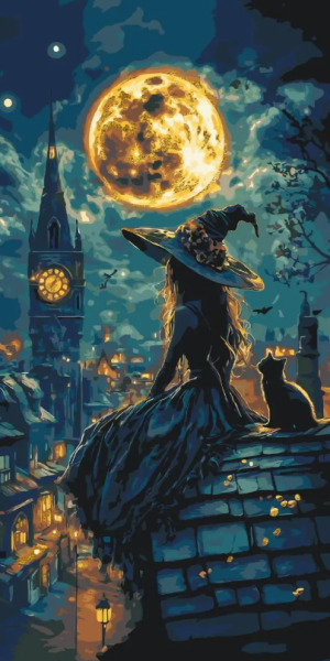 Pictura pe numere „Tânara vrajitoare”, cu vopsele metalice, 40×80 cm Origami, LW5130