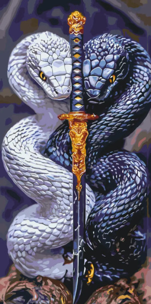 Картина по номерам «Стражи меча (змеи)» с красками металлик. Животные 40*80 см Оригами, LW5136